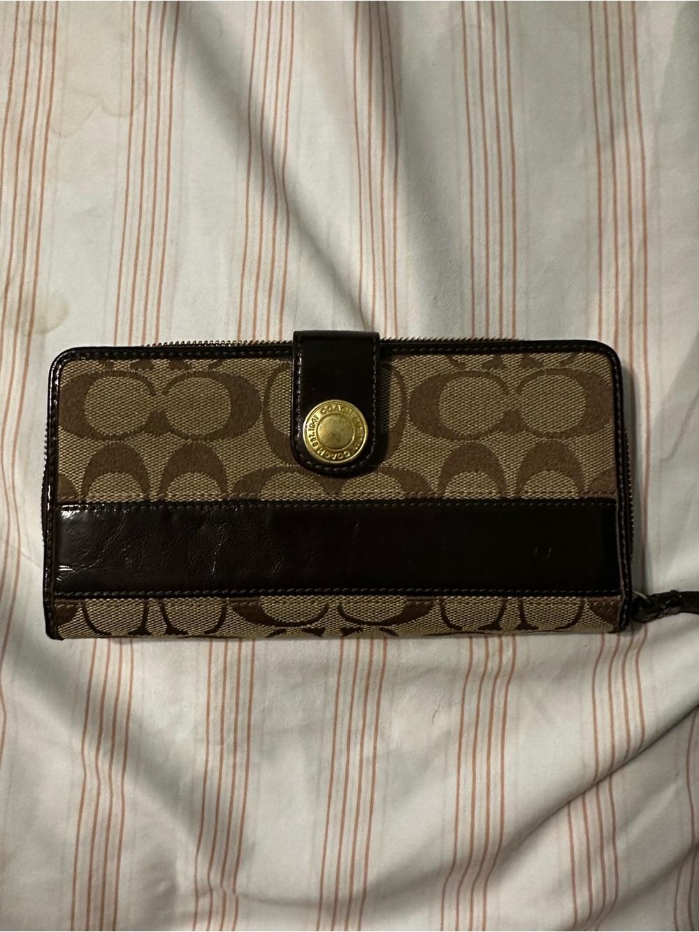 Coach Vintage Canvas and Leather Zip Wallet - Brown
